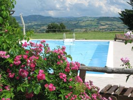 Golvende heuvels vanaf het zwembad van de Marche Italie vakantiehuizen