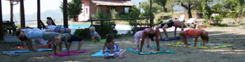 Morning gymnastics at the Caravanserraglio agriturism, Marche Region Morning gymnastics at the Caravanserraglio agriturismo Region
