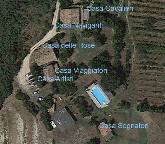 Kaart van het pand met de details van de verschillende vakantie huizen at Caravanserraglio country house